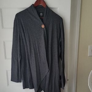Gray Wrap Cardigan with Button Detail